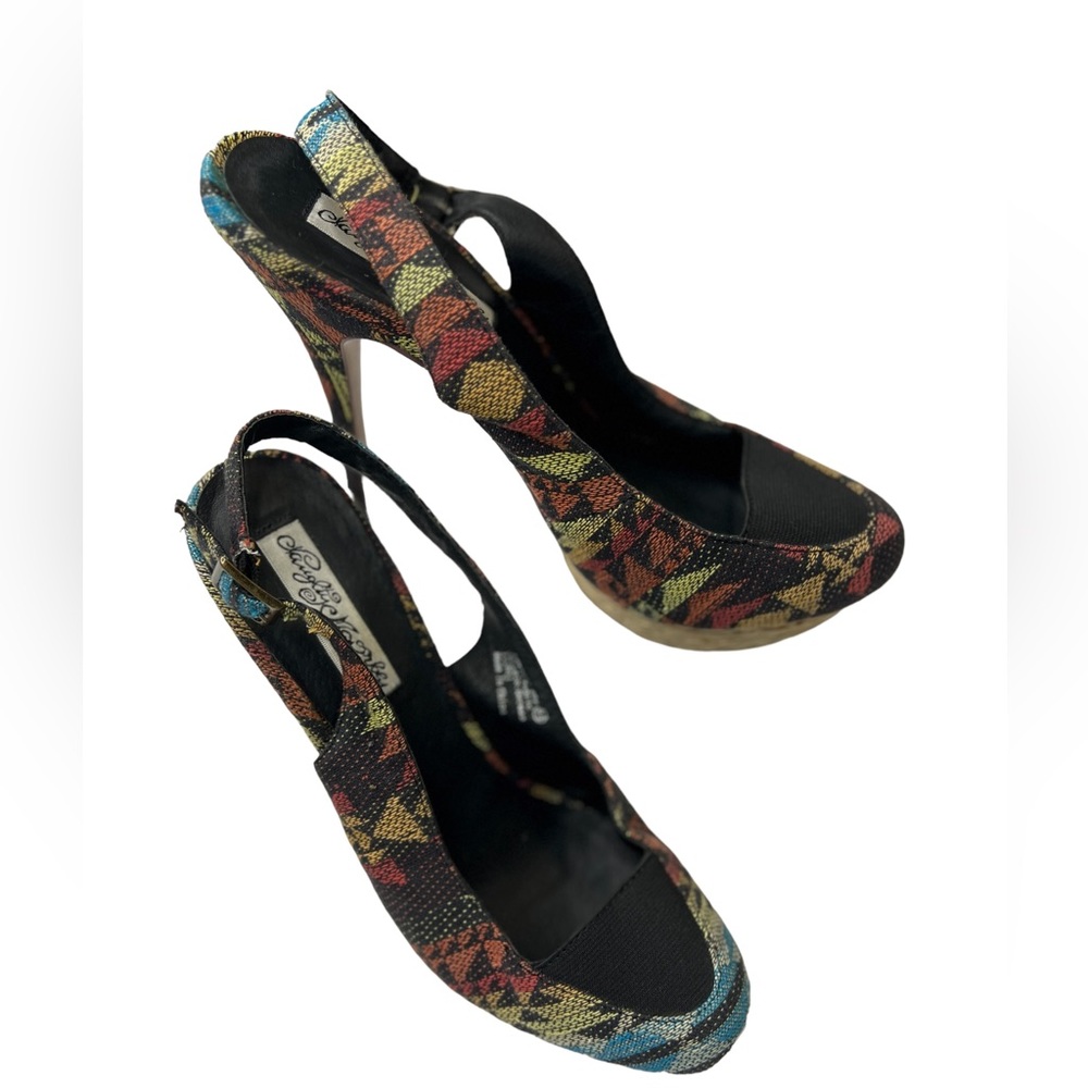 Naughty Monkey Overboard Geometric Print Platform Slingback Heel Size 9.5